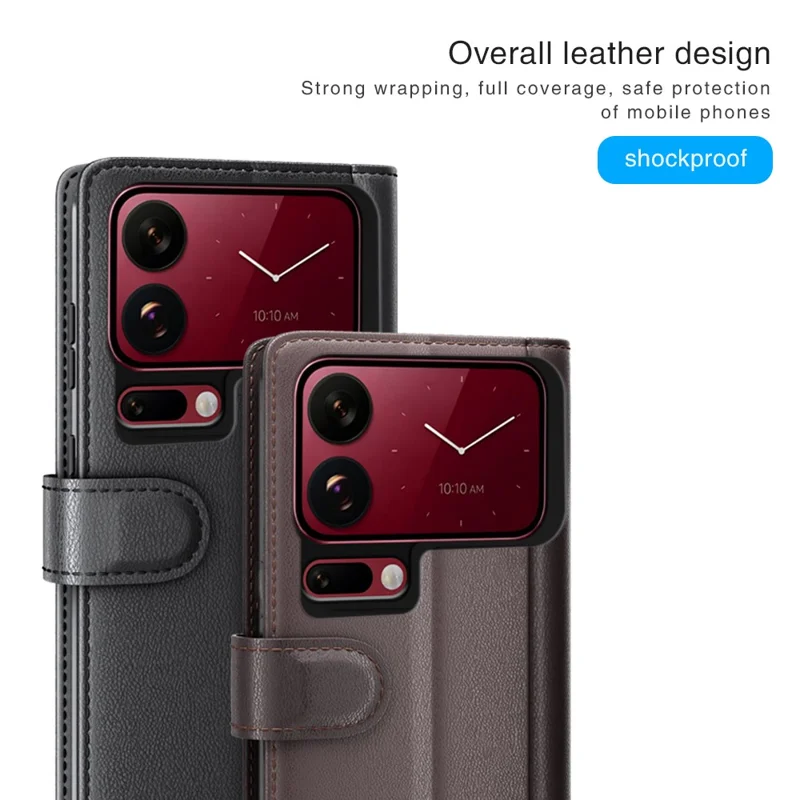 For Xiaomi 18 Pro Max Case Genuine Split Leather Phone Cover with Wallet Stand - Brown
