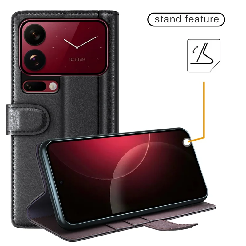 For Xiaomi 18 Pro Max Case Genuine Split Leather Phone Cover with Wallet Stand - Brown