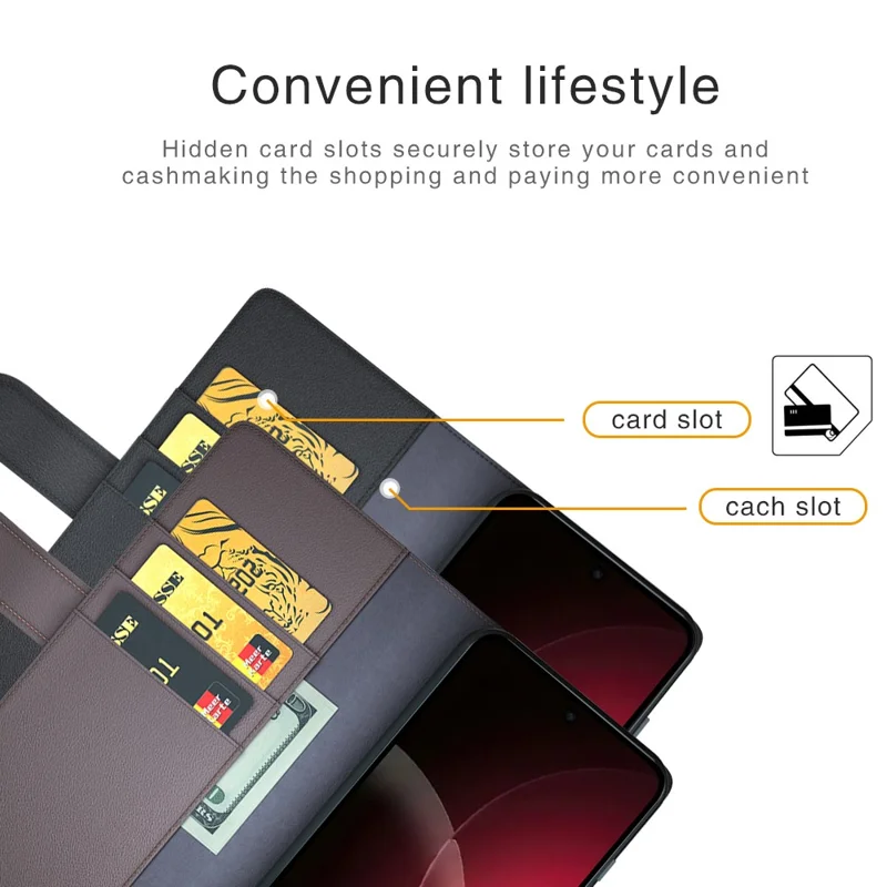 For Xiaomi 18 Pro Max Case Genuine Split Leather Phone Cover with Wallet Stand - Brown