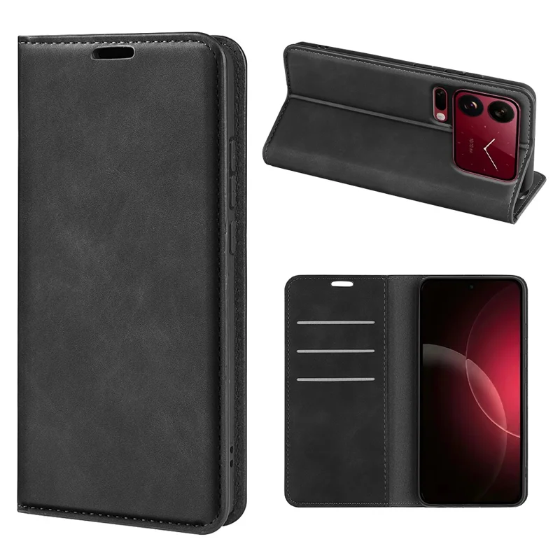 For Xiaomi 18 Pro Max Case Skin Touch Leather Wallet Phone Cover - Black