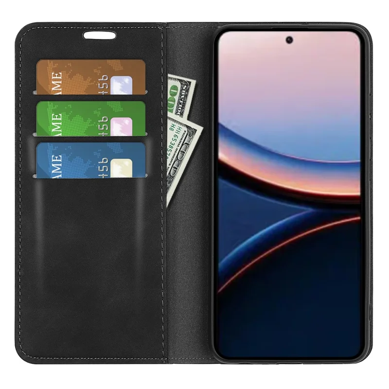 For Xiaomi Poco C95 Pro Case Skin Touch Leather Wallet Phone Cover - Black