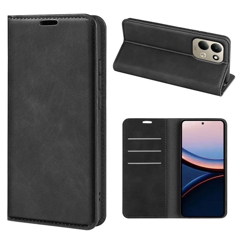 For Xiaomi Poco C95 Pro Case Skin Touch Leather Wallet Phone Cover - Black