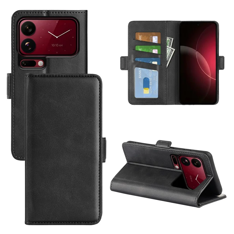For Xiaomi 18 Pro Max Case Calf Texture Leather Wallet Phone Cover - Black