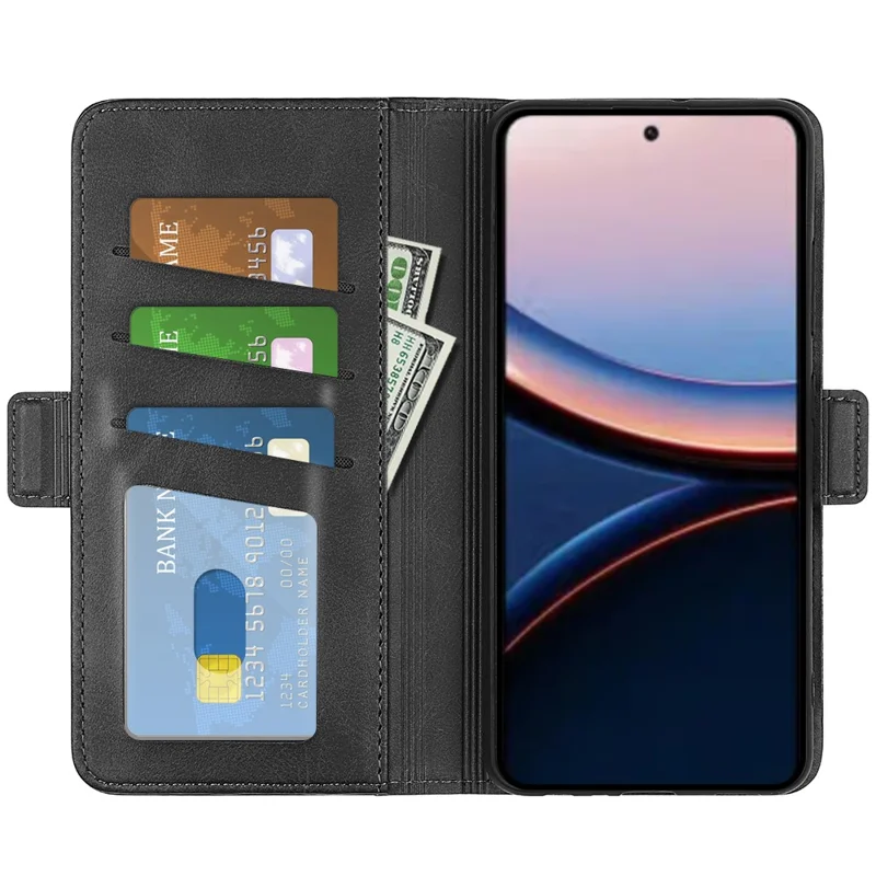 For Xiaomi Poco C95 Pro Case Calf Texture Leather Wallet Phone Cover - Black