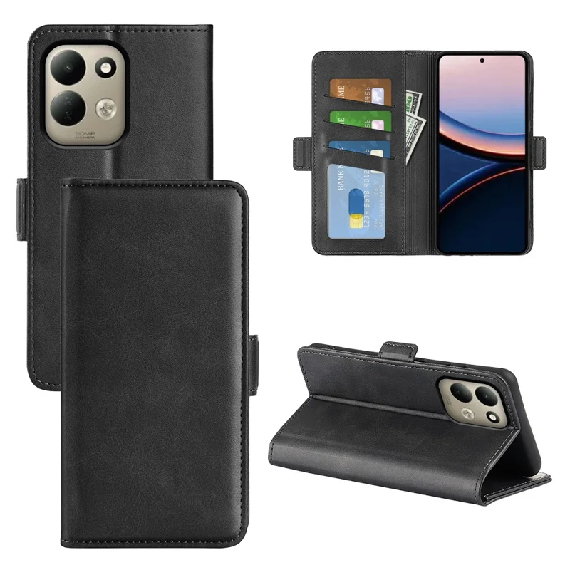 For Xiaomi Poco C95 Pro Case Calf Texture Leather Wallet Phone Cover - Black