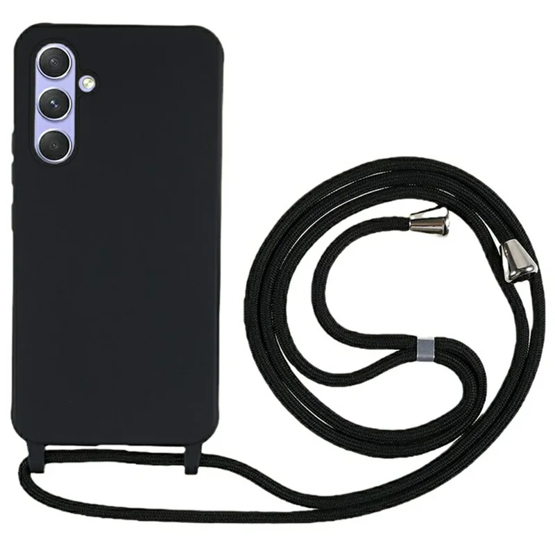 For Samsung Galaxy A34 5G Case TPU Soft Shockproof Phone Cover with Adjustable Lanyard - Black