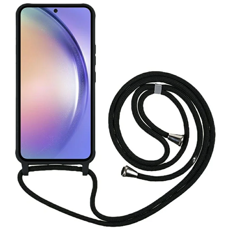 For Samsung Galaxy A34 5G Case TPU Soft Shockproof Phone Cover with Adjustable Lanyard - Black