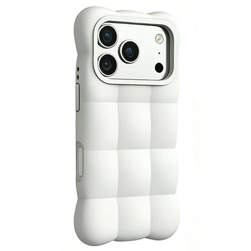 Coque pour iPhone 18 Pro Max / 17 Pro Max, motif quadrillé en silicone liquide + PC, housse anti-choc avec bouton IA - Blanc
