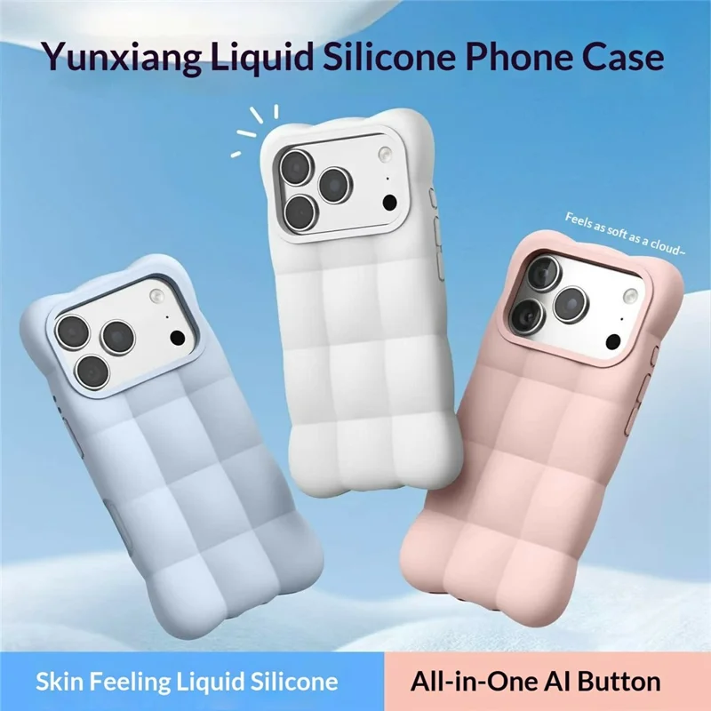 Coque pour iPhone 18 Pro Max / 17 Pro Max, motif quadrillé en silicone liquide + PC, housse anti-choc avec bouton IA - Blanc