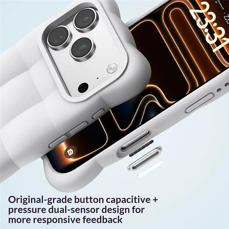 Coque pour iPhone 18 Pro Max / 17 Pro Max, motif quadrillé en silicone liquide + PC, housse anti-choc avec bouton IA - Blanc