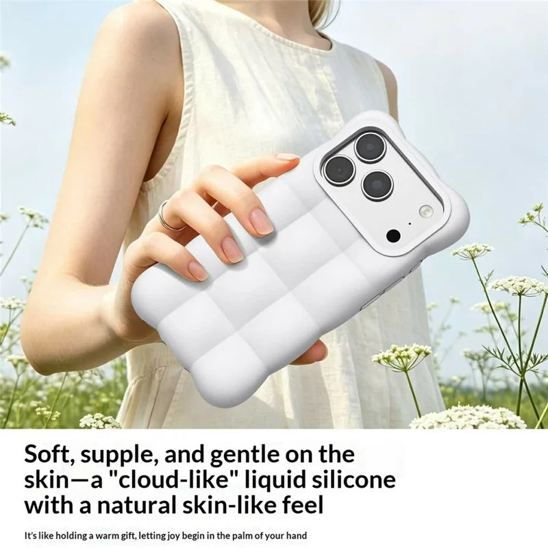 Coque pour iPhone 18 Pro / 17 Pro, motif quadrillé en silicone liquide + PC, housse anti-choc avec bouton IA - Blanc