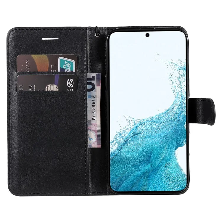 For Samsung Galaxy A54 5G Case Solid Color Leather Mobile Cover Wallet Stand with Strap - Black