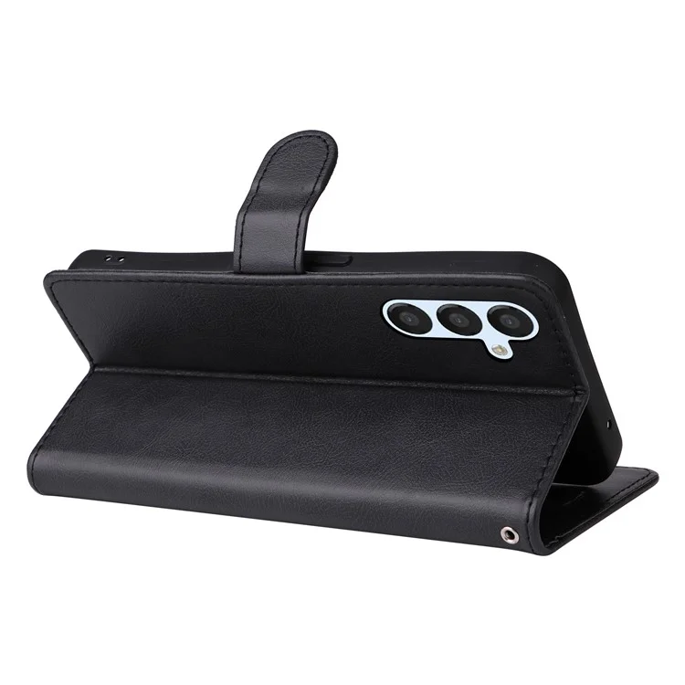 For Samsung Galaxy A54 5G Case Solid Color Leather Mobile Cover Wallet Stand with Strap - Black