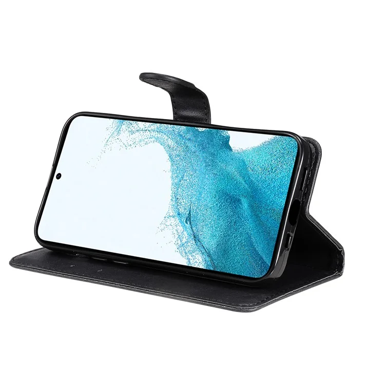 For Samsung Galaxy A54 5G Case Solid Color Leather Mobile Cover Wallet Stand with Strap - Black