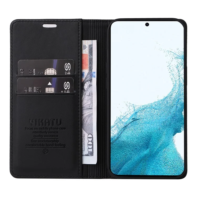 YIKATU For Samsung Galaxy A54 5G YK- 001 Anti-fall PU Leather Flip Wallet Case Strong Magnetic Auto-absorbed Stand Anti-scratch Phone Cover - Black