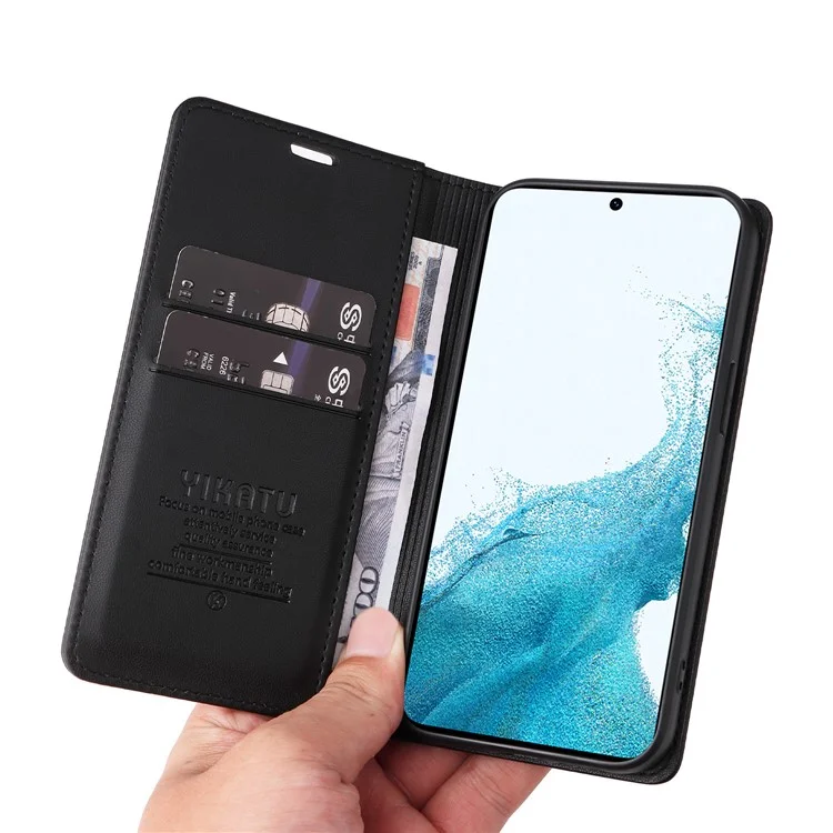 YIKATU For Samsung Galaxy A54 5G YK- 001 Anti-fall PU Leather Flip Wallet Case Strong Magnetic Auto-absorbed Stand Anti-scratch Phone Cover - Black