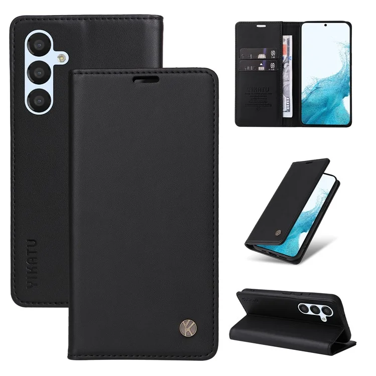 YIKATU For Samsung Galaxy A54 5G YK- 001 Anti-fall PU Leather Flip Wallet Case Strong Magnetic Auto-absorbed Stand Anti-scratch Phone Cover - Black
