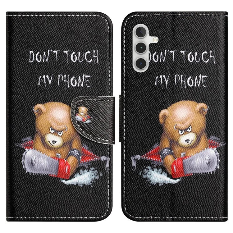 Per Samsung Galaxy A34 5G Pattern Printing PU Leather Flip Folio Case Cross Texture Shockproof TPU Inner Shell Wallet Stand Phone Cover - Bear