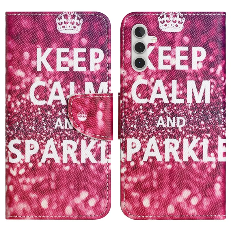For Samsung Galaxy A34 5G Pattern Printing PU Leather Flip Folio Case Cross Texture Shockproof TPU Inner Shell Wallet Stand Phone Cover - Keep Calm and Sparkle