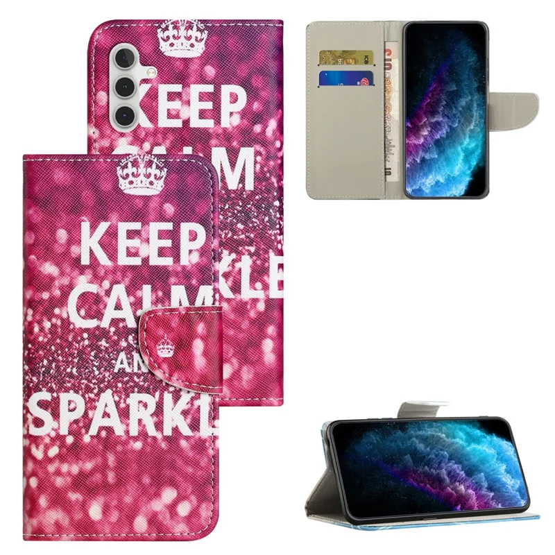 For Samsung Galaxy A34 5G Pattern Printing PU Leather Flip Folio Case Cross Texture Shockproof TPU Inner Shell Wallet Stand Phone Cover - Keep Calm and Sparkle