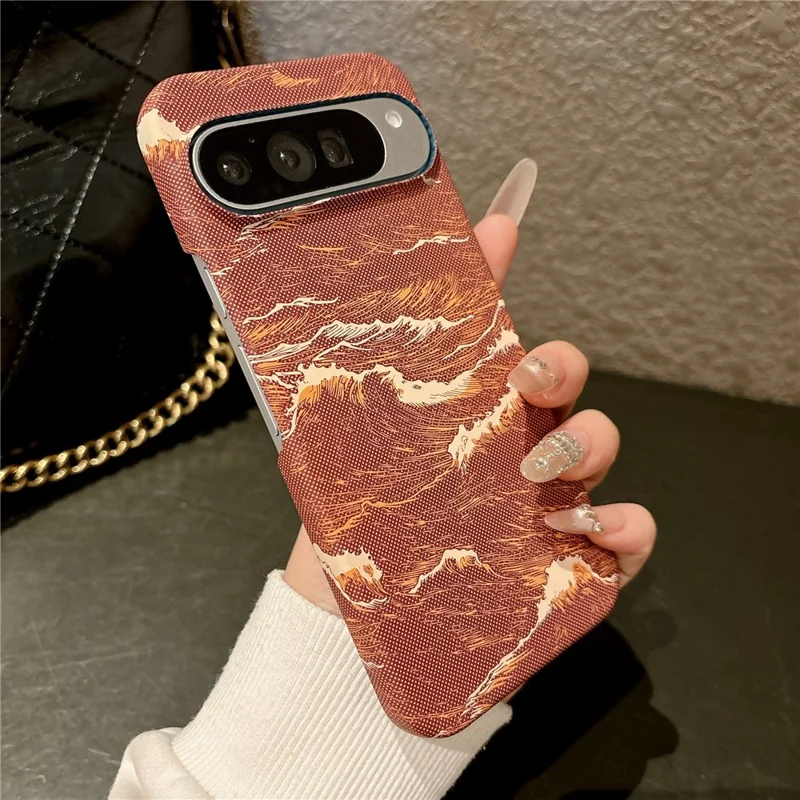 For Google Pixel 11 / Pixel 11 Pro Magnetic Case Water Transfer Printing Wave Pattern Shockproof PC Phone Cover - Orange