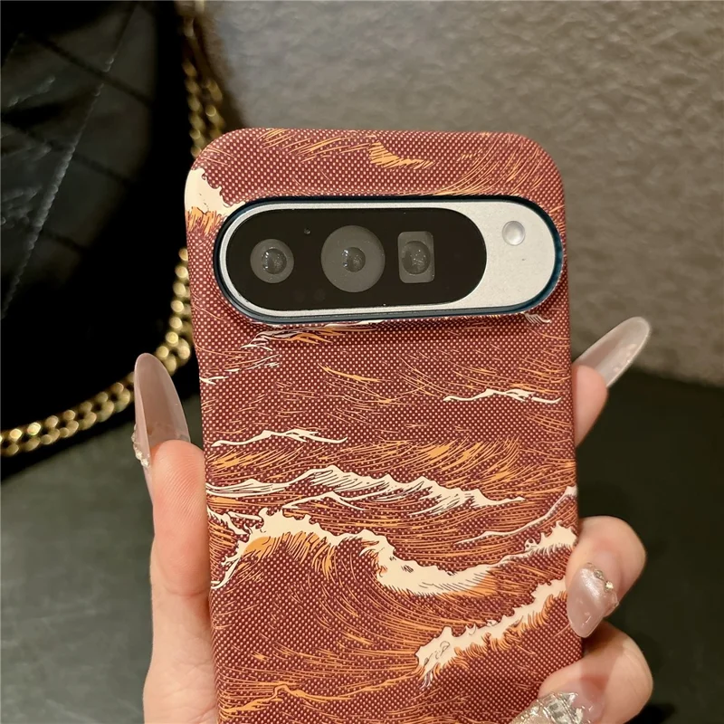 For Google Pixel 11 Pro XL Magnetic Case Water Transfer Printing Wave Pattern Shockproof PC Phone Cover - Orange