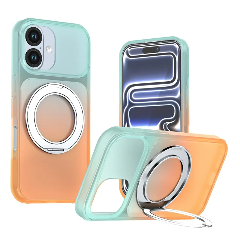 For iPhone 17 Magnetic Case Rotary Kickstand Gradient Color PC + TPU Phone Cover - Orange