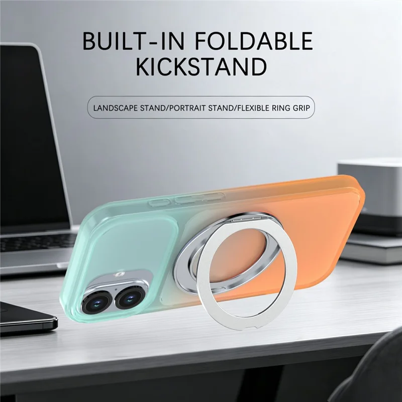 For iPhone 17 Magnetic Case Rotary Kickstand Gradient Color PC + TPU Phone Cover - Orange