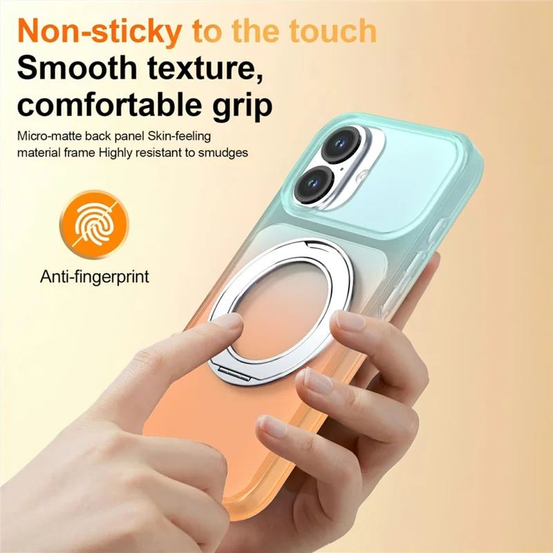 For iPhone 17 Magnetic Case Rotary Kickstand Gradient Color PC + TPU Phone Cover - Orange