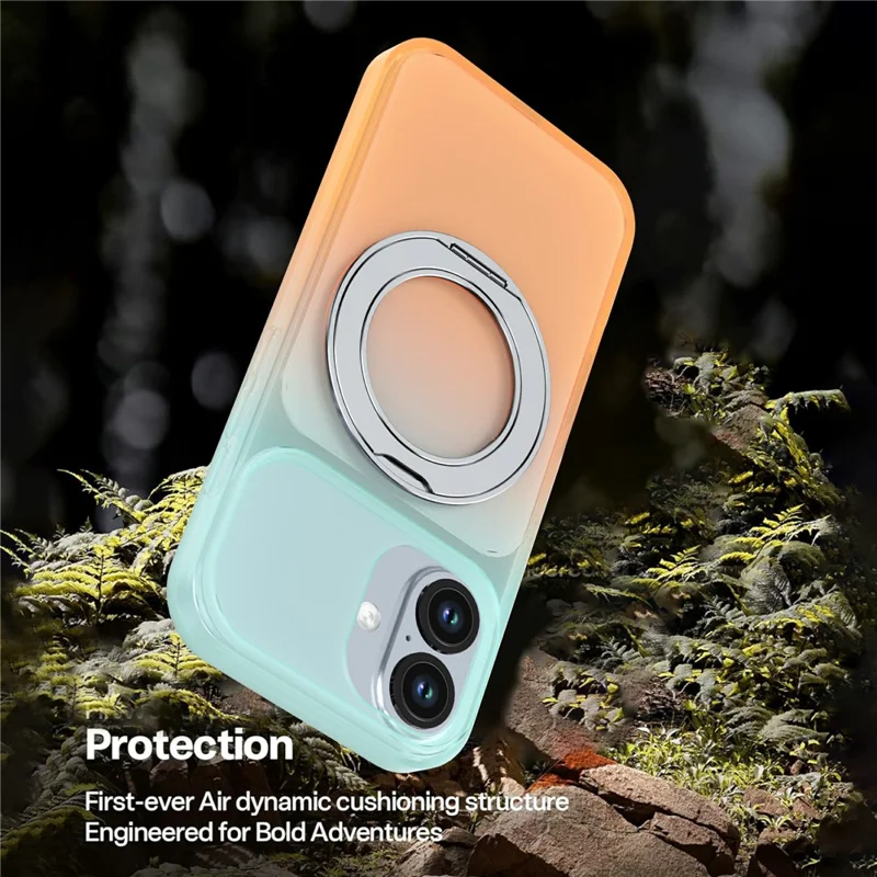 For iPhone 17 Magnetic Case Rotary Kickstand Gradient Color PC + TPU Phone Cover - Orange