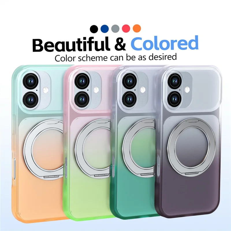For iPhone 17 Magnetic Case Rotary Kickstand Gradient Color PC + TPU Phone Cover - Orange