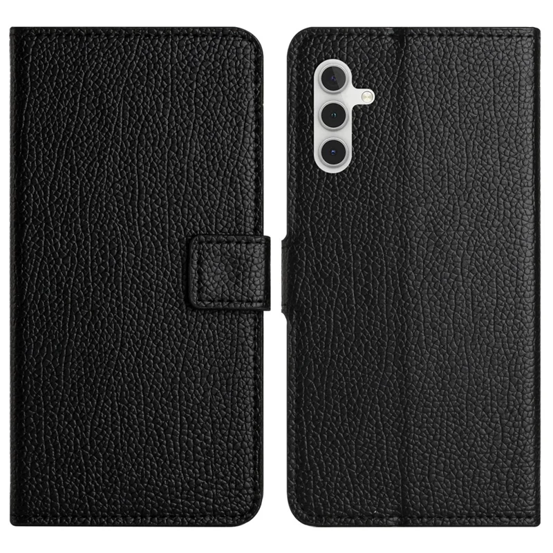 Litchi Texture PU Leather Case for Samsung Galaxy A34 5G, Magnetic Square Clasp Wallet Stand Function Cell Phone Cover - Black