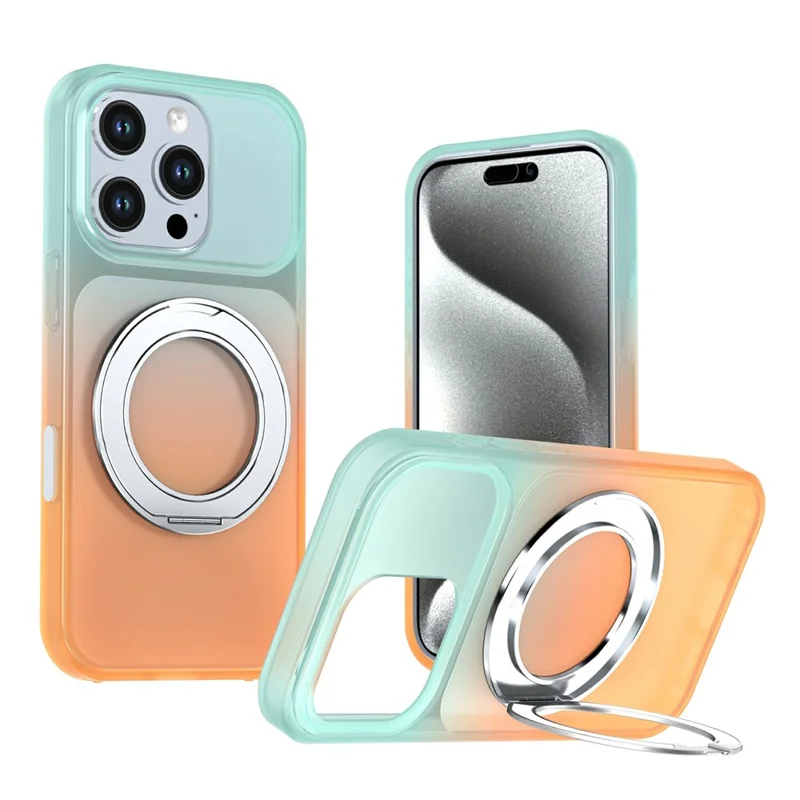 For iPhone 16 Pro Max Magnetic Case Rotary Kickstand Gradient Color PC + TPU Phone Cover - Orange