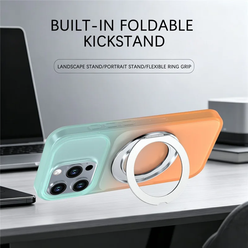 For iPhone 16 Pro Max Magnetic Case Rotary Kickstand Gradient Color PC + TPU Phone Cover - Orange