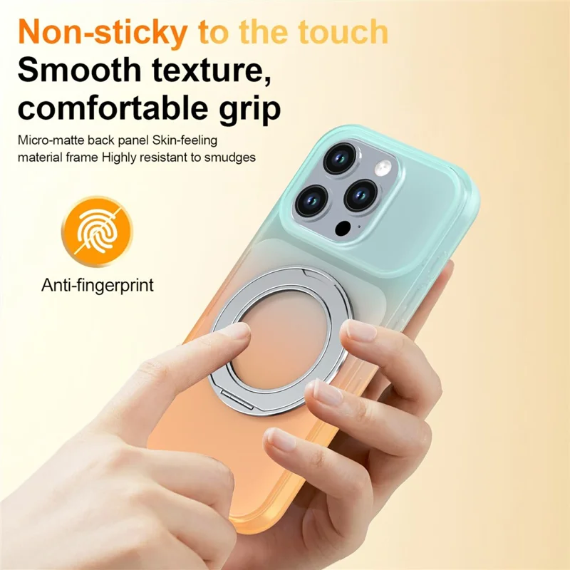 For iPhone 16 Pro Max Magnetic Case Rotary Kickstand Gradient Color PC + TPU Phone Cover - Orange