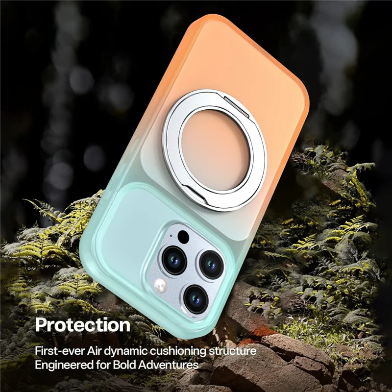For iPhone 16 Pro Max Magnetic Case Rotary Kickstand Gradient Color PC + TPU Phone Cover - Orange