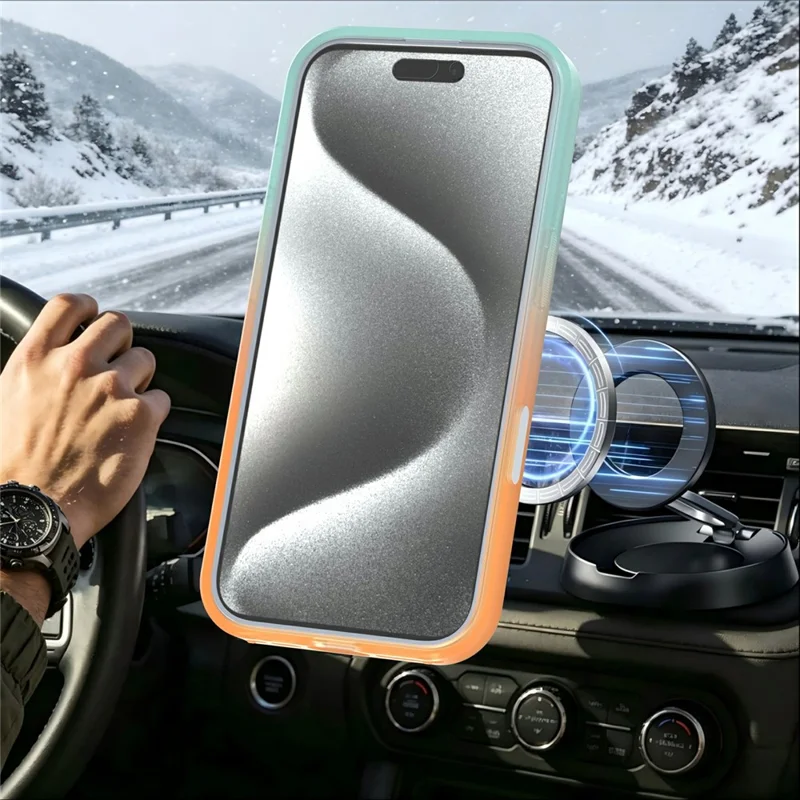 For iPhone 16 Pro Max Magnetic Case Rotary Kickstand Gradient Color PC + TPU Phone Cover - Orange