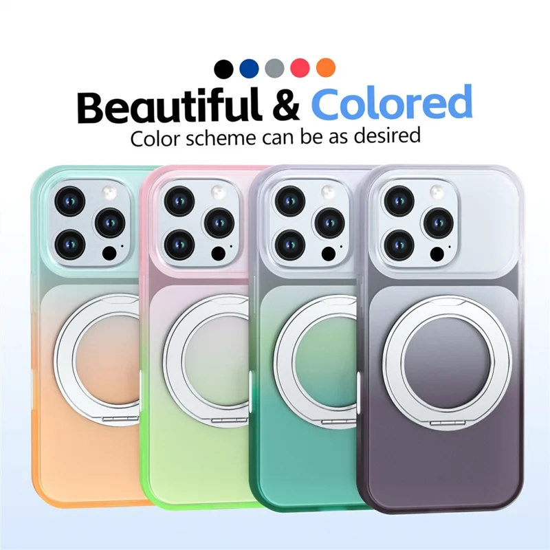 For iPhone 16 Pro Max Magnetic Case Rotary Kickstand Gradient Color PC + TPU Phone Cover - Orange