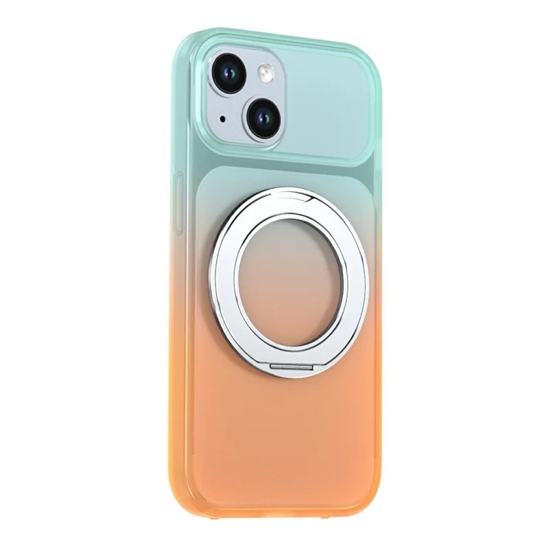 For iPhone 13  /  14 Magnetic Case Rotary Kickstand Gradient Color PC + TPU Phone Cover - Orange
