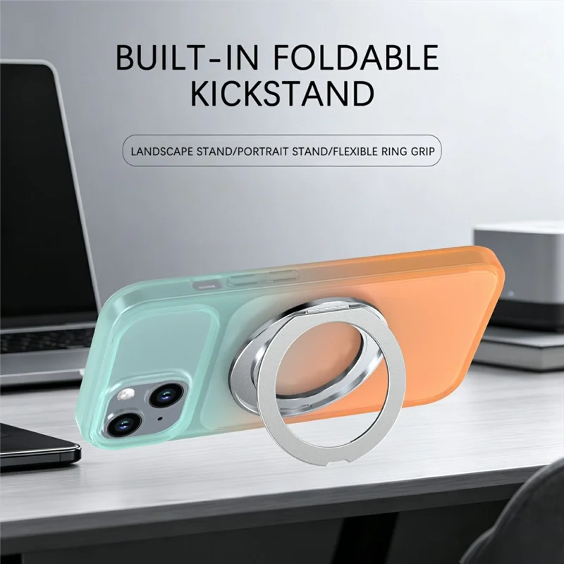 For iPhone 13  /  14 Magnetic Case Rotary Kickstand Gradient Color PC + TPU Phone Cover - Orange
