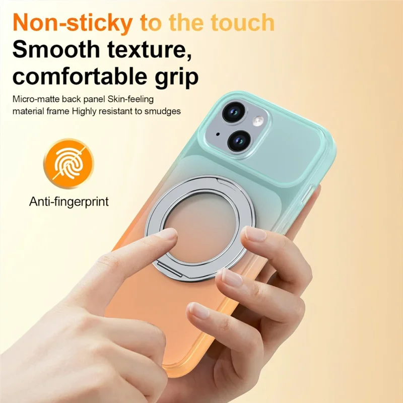 For iPhone 13  /  14 Magnetic Case Rotary Kickstand Gradient Color PC + TPU Phone Cover - Orange