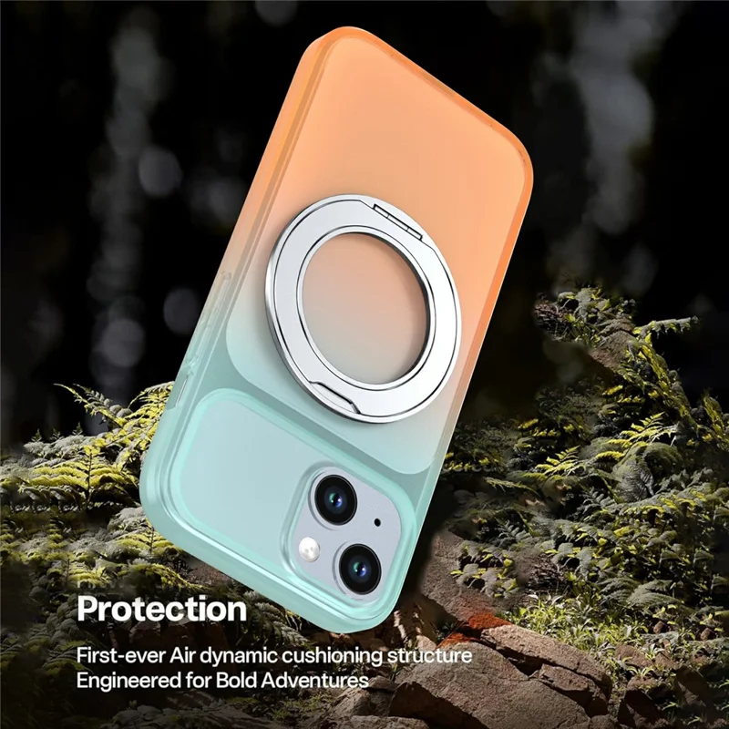 For iPhone 13  /  14 Magnetic Case Rotary Kickstand Gradient Color PC + TPU Phone Cover - Orange
