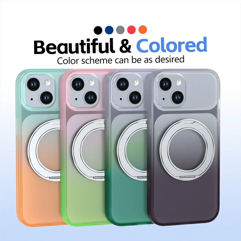 For iPhone 13  /  14 Magnetic Case Rotary Kickstand Gradient Color PC + TPU Phone Cover - Orange