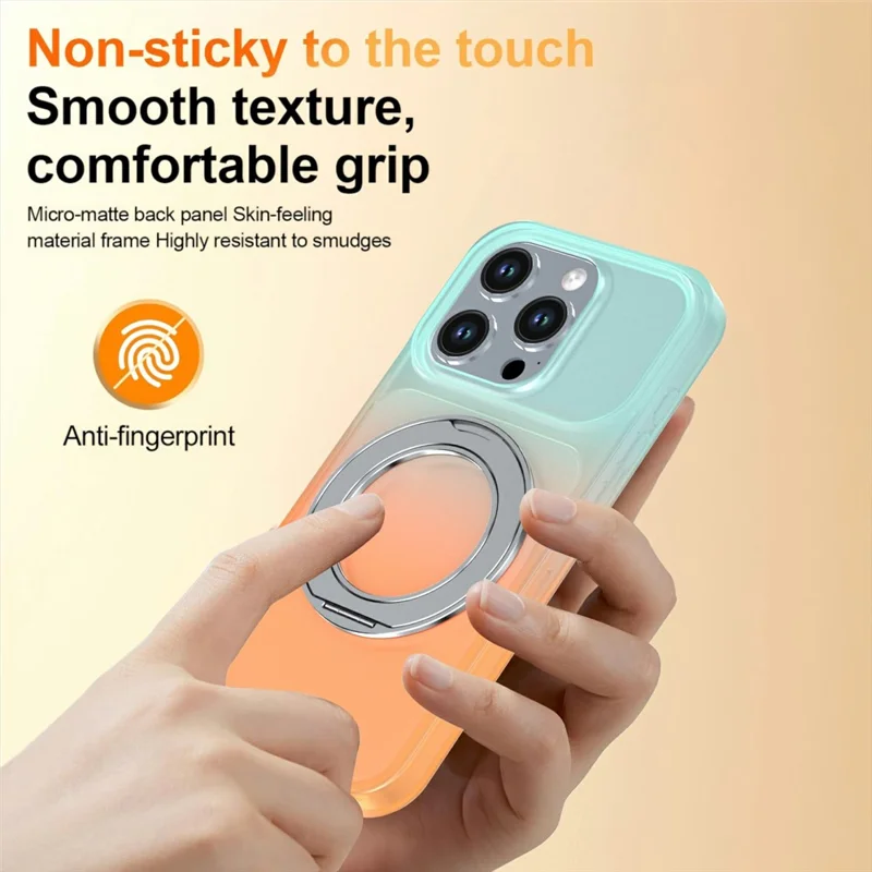 For iPhone 14 Pro Magnetic Case Rotary Kickstand Gradient Color PC + TPU Phone Cover - Orange