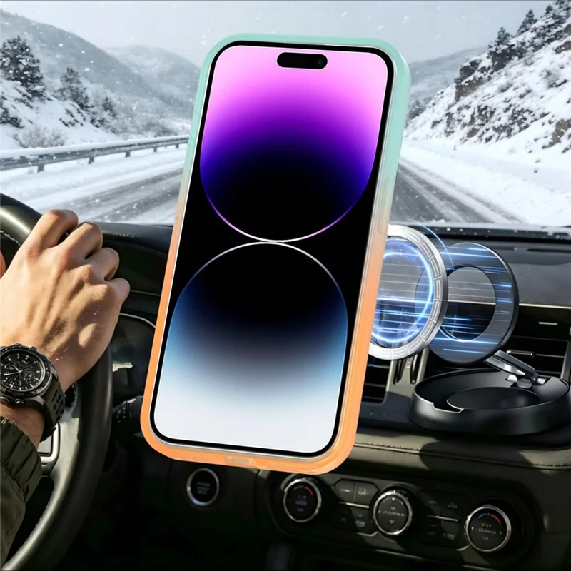For iPhone 14 Pro Magnetic Case Rotary Kickstand Gradient Color PC + TPU Phone Cover - Orange