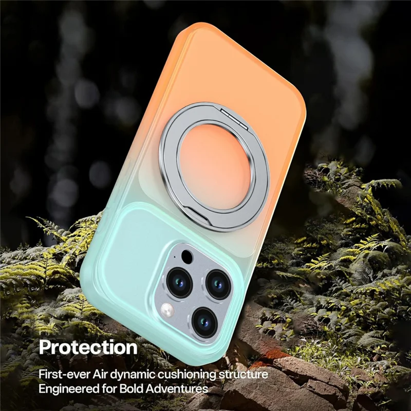 For iPhone 14 Pro Max Magnetic Case Rotary Kickstand Gradient Color PC + TPU Phone Cover - Orange
