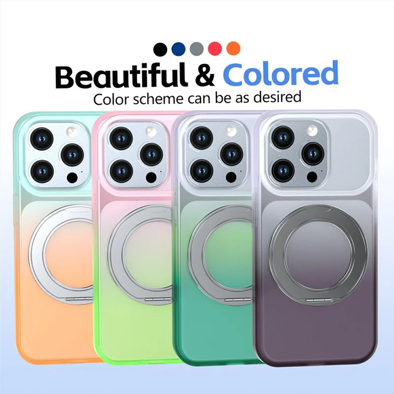 For iPhone 14 Pro Max Magnetic Case Rotary Kickstand Gradient Color PC + TPU Phone Cover - Orange