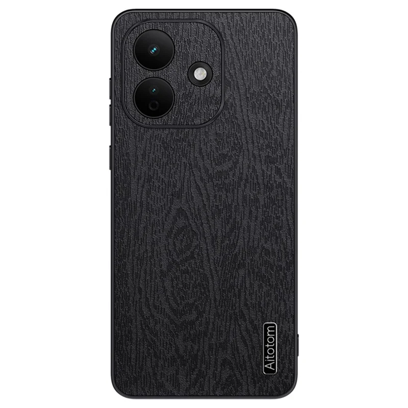 For Xiaomi Redmi Note 17 Pro 5G Case Wood Texture PU Leather Coated PC TPU Phone Cover - Black