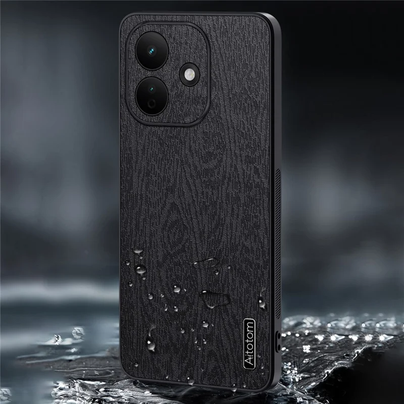 For Xiaomi Redmi Note 17 Pro 5G Case Wood Texture PU Leather Coated PC TPU Phone Cover - Black
