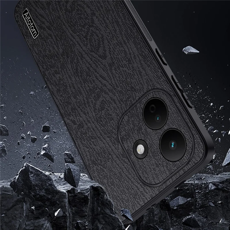 For Xiaomi Redmi Note 17 Pro 5G Case Wood Texture PU Leather Coated PC TPU Phone Cover - Black